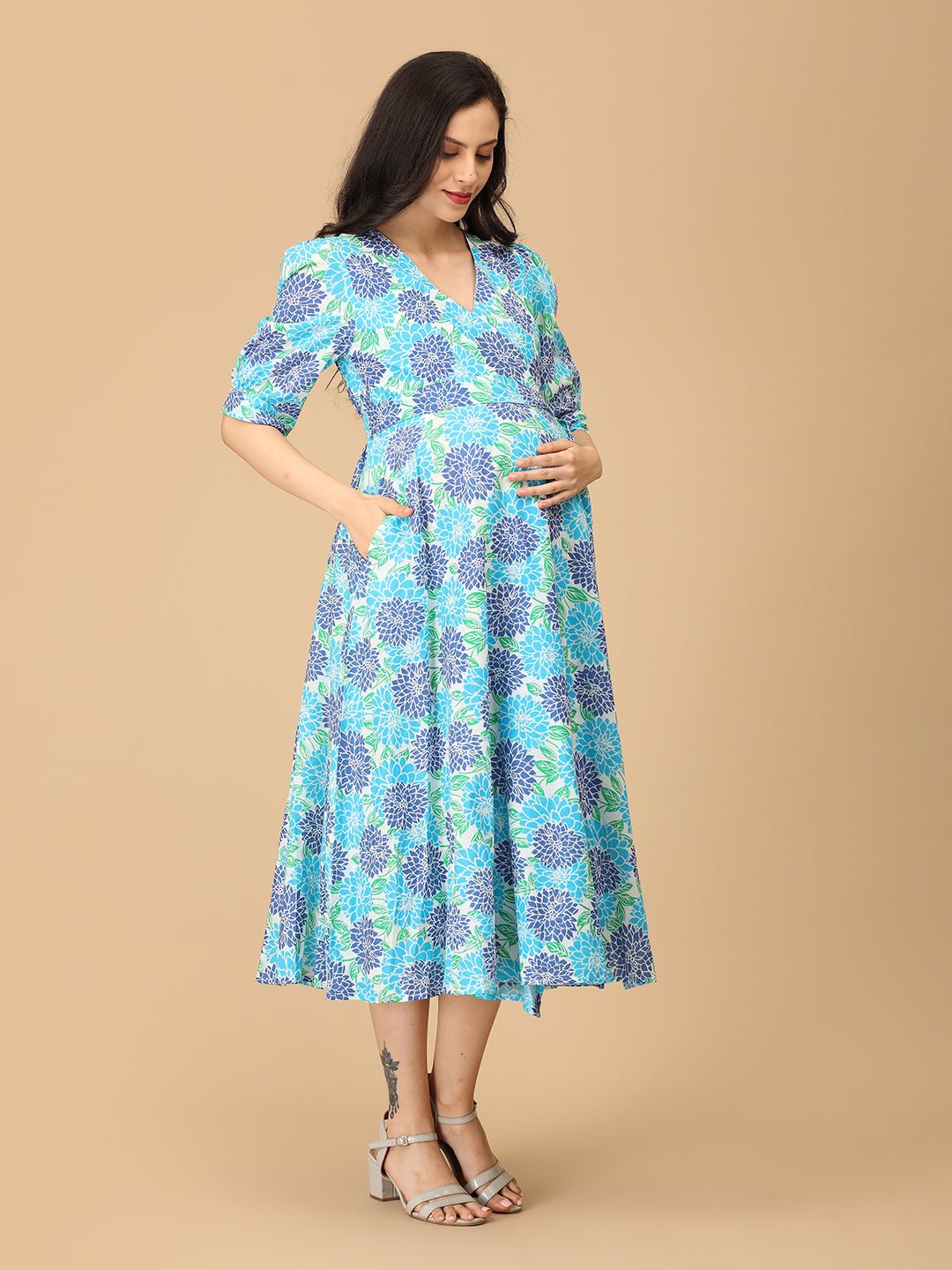 Dressed to Bloom Maternity and Nursing Wrap Dress - DRS - SK - DRSTB - S