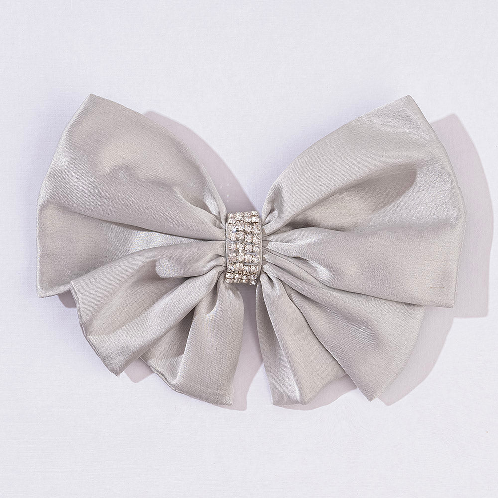 Hair Drama Co Satin Pearl Hair Bow Alligator Clip - Grey