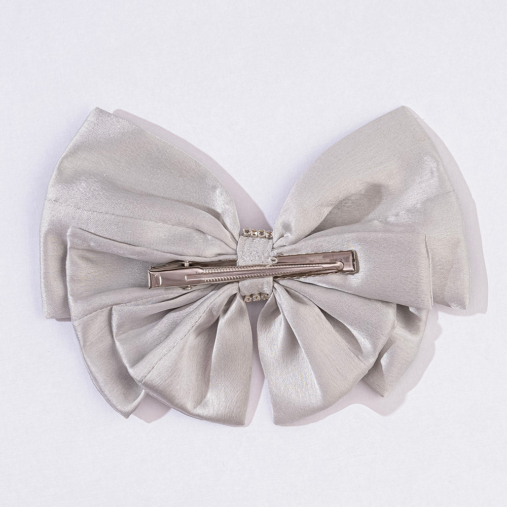 Hair Drama Co Satin Pearl Hair Bow Alligator Clip - Grey