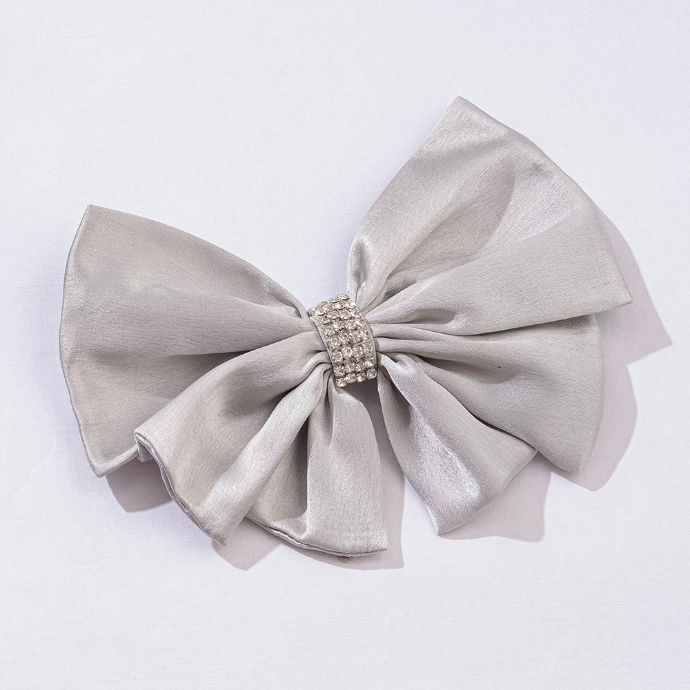 Hair Drama Co Satin Pearl Hair Bow Alligator Clip - Grey