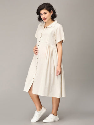 Dulce De Leche Khadi Maternity and Nursing Dress - DRS-SK-OWCL-S