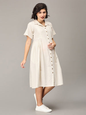 Dulce De Leche Khadi Maternity and Nursing Dress - DRS-SK-OWCL-S