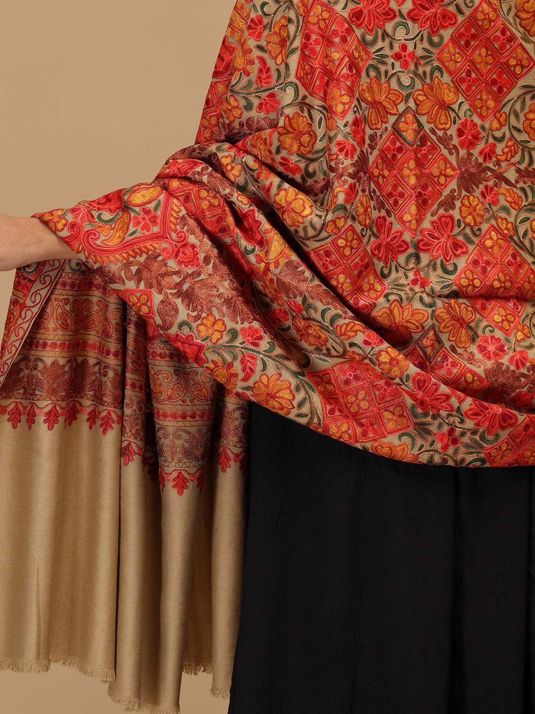 Dune Dastkaar Embroidered Woolen Stoles - Onesize Winter Stoles