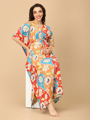 Dusky Petals Maternity and Nursing Kaftan Nighty - NW - SK - DSKPT - S