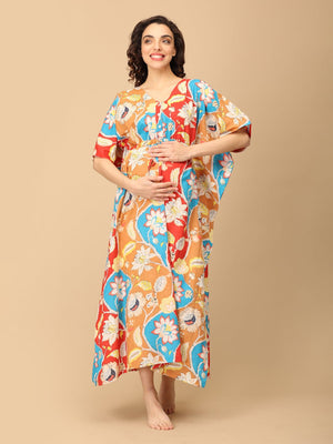 Dusky Petals Maternity and Nursing Kaftan Nighty - NW - SK - DSKPT - S