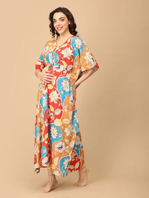 Dusky Petals Maternity and Nursing Kaftan Nighty - NW - SK - DSKPT - S