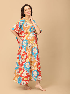 Dusky Petals Maternity and Nursing Kaftan Nighty - NW - SK - DSKPT - S
