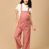 The Mom Store dusky rose corduroy maternity dungaree with adjustable straps front view.