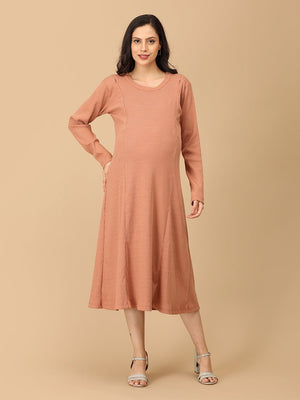 Dusty but Trusty Ribbed Maternity and Nursing Winter Dress - DRS - SD - MEMRB - S