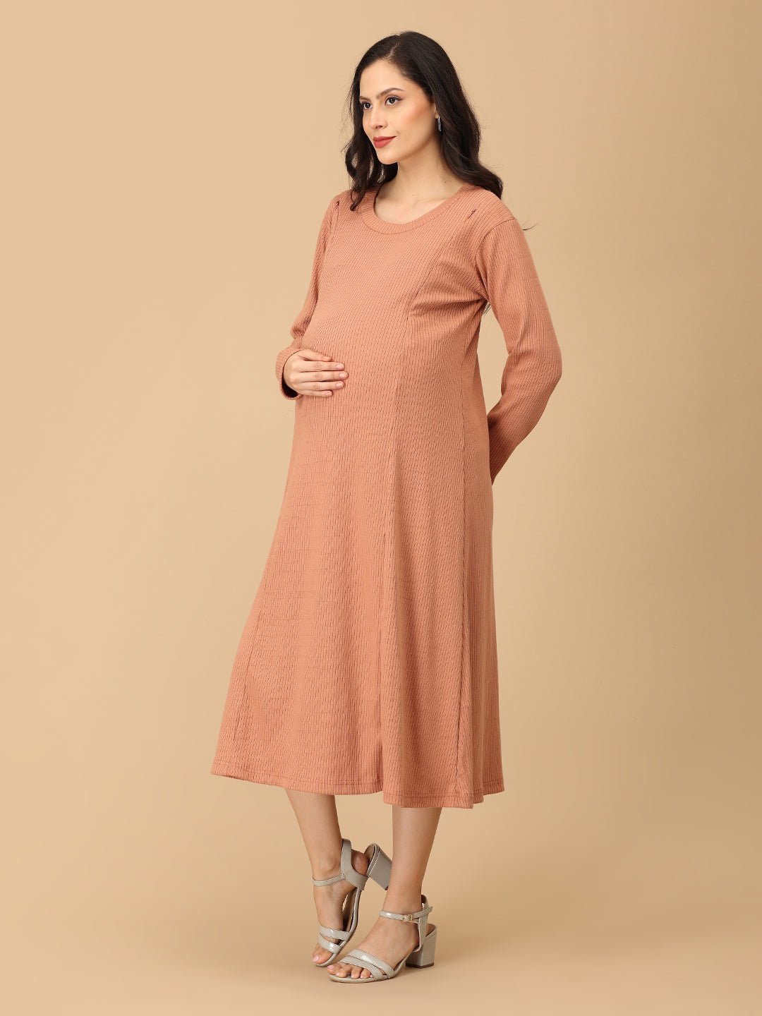 Dusty but Trusty Ribbed Maternity and Nursing Winter Dress - DRS - SD - MEMRB - S