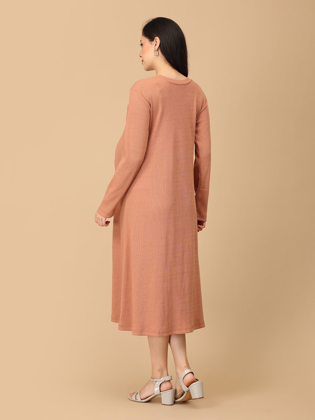 Dusty but Trusty Ribbed Maternity and Nursing Winter Dress - DRS - SD - MEMRB - S