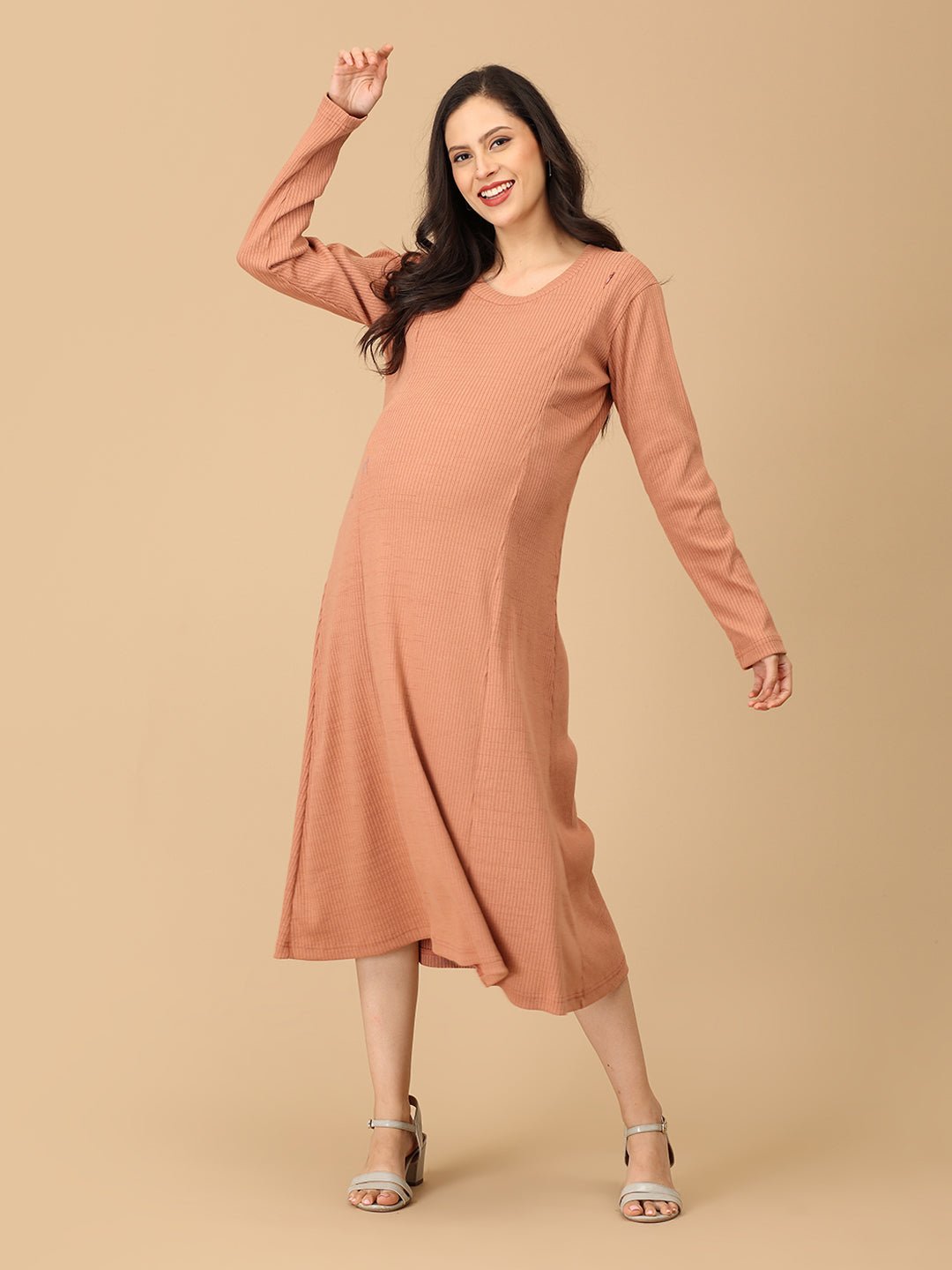 Dusty but Trusty Ribbed Maternity and Nursing Winter Dress - DRS - SD - MEMRB - S