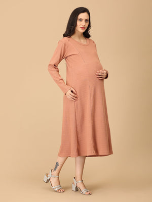 Dusty but Trusty Ribbed Maternity and Nursing Winter Dress - DRS - SD - MEMRB - S