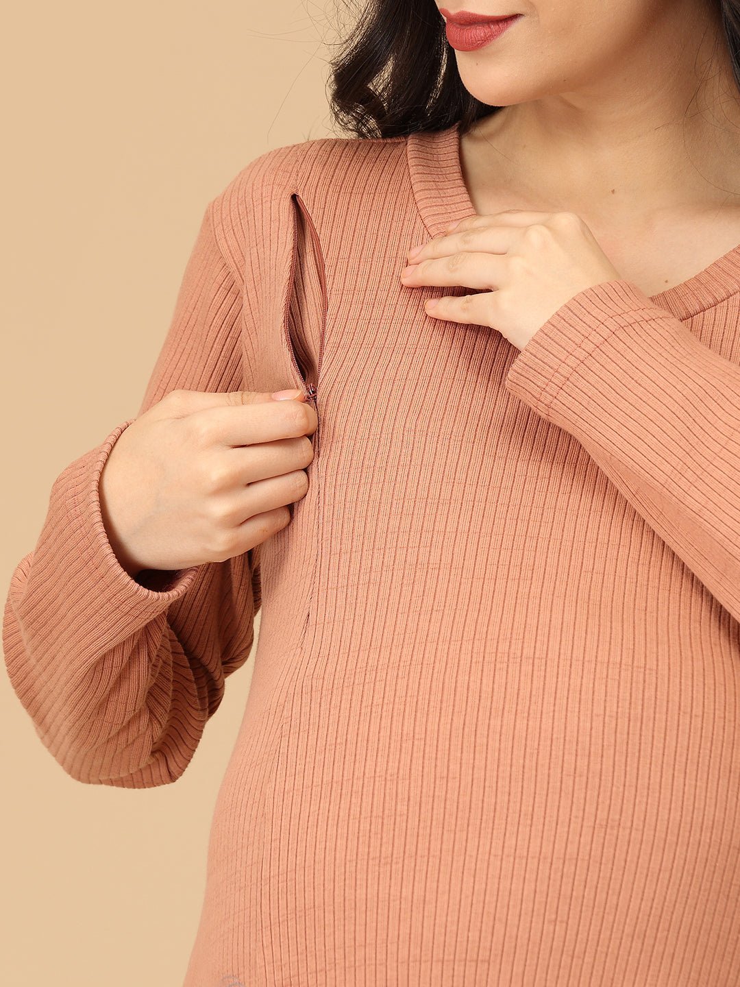 Dusty but Trusty Ribbed Maternity and Nursing Winter Dress - DRS - SD - MEMRB - S