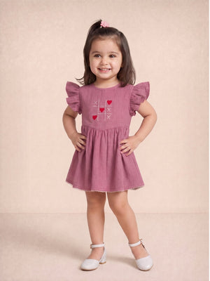Dusty Petal Girls Embroidered Dress - Mauve Kids Casual Wear