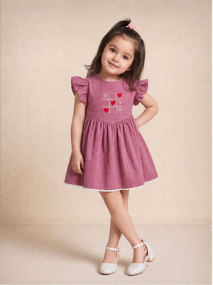 Dusty Petal Girls Embroidered Dress - Mauve Kids Casual Wear