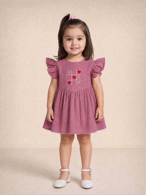 Dusty Petal Girls Embroidered Dress - Mauve Kids Casual Wear