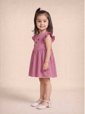 Dusty Petal Girls Embroidered Dress - Mauve Kids Casual Wear