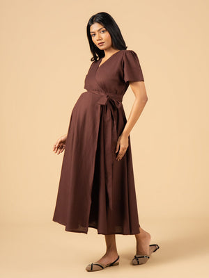 Earth & Ember Maternity Wrap Dress - S Maternity Casual Dress