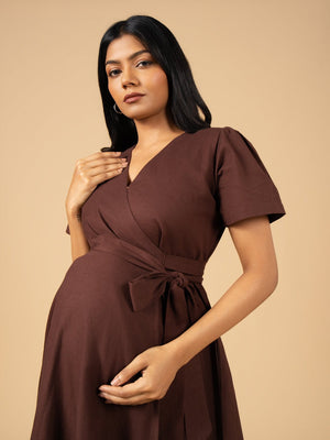 Earth & Ember Maternity Wrap Dress - S Maternity Casual Dress