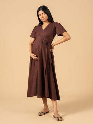 Earth & Ember Maternity Wrap Dress - S Maternity Casual Dress