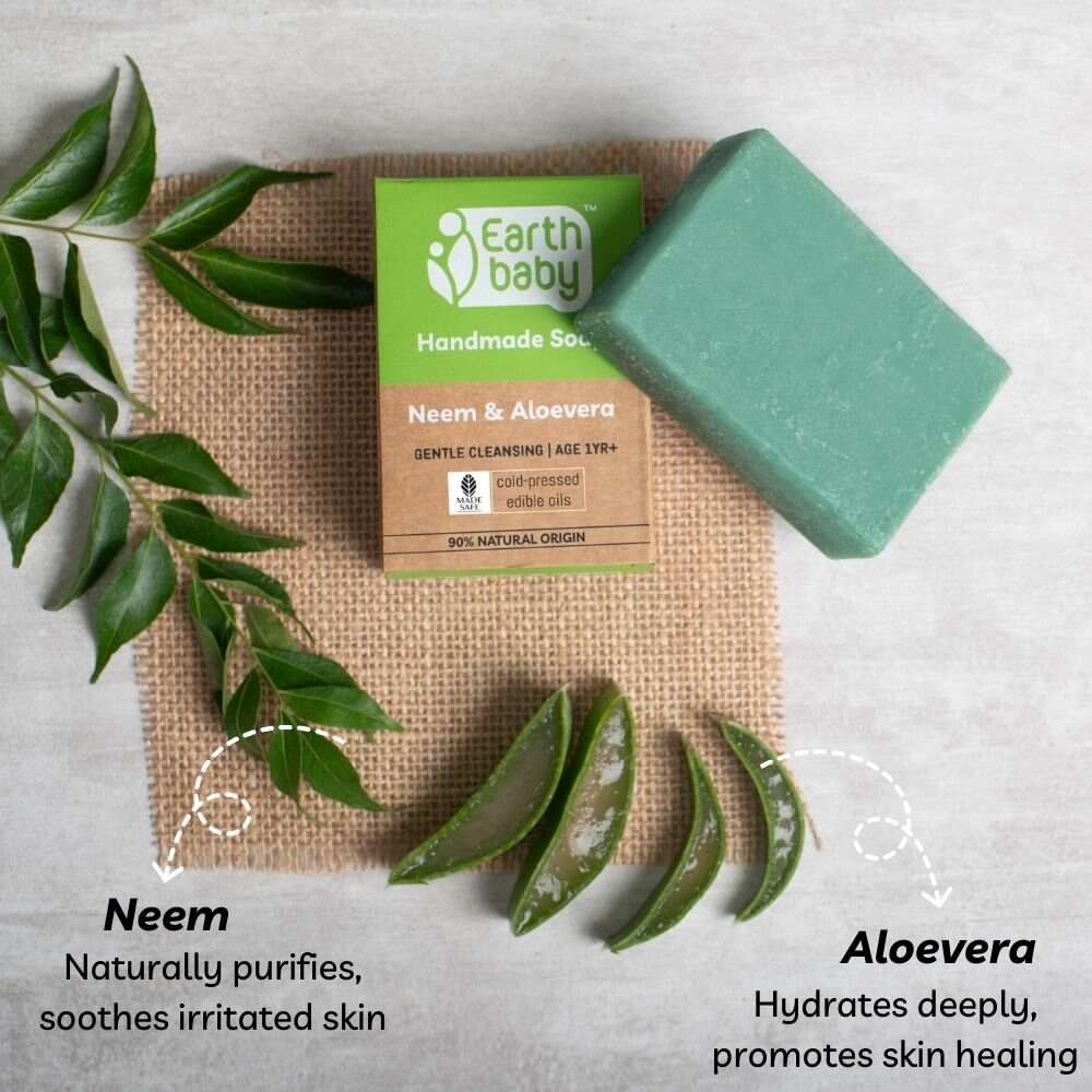 Earthbaby Handmade Neem & Aloevera bath soap, 90% Natural origin - 3 - 1005