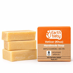 Earthbaby Natural Handmade Vetiver (Khus) bath soap (3 * 100 gm), 90% Natural Origin - 100g/Pack of 3 Baby Skincare