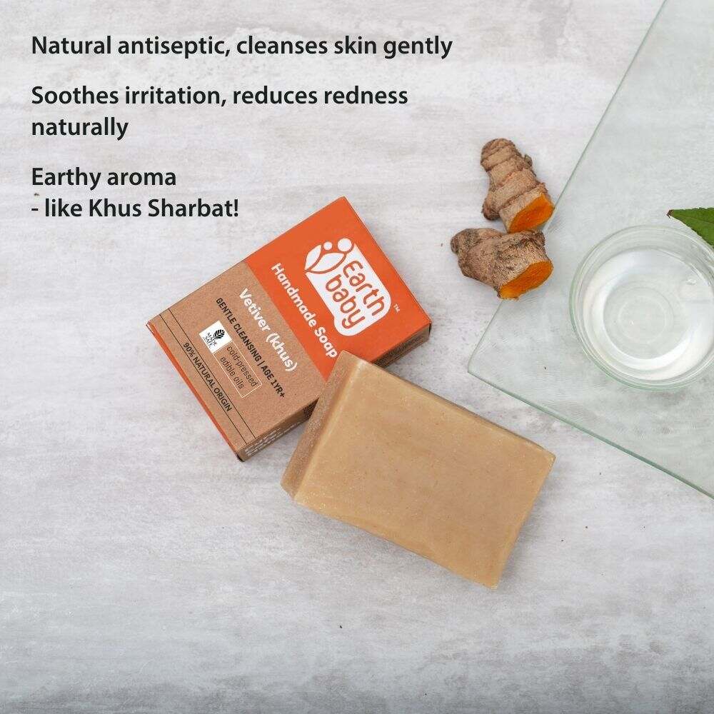 Earthbaby Natural Handmade Vetiver (Khus) bath soap (3 * 100 gm), 90% Natural Origin - 3 - 1004 - 3