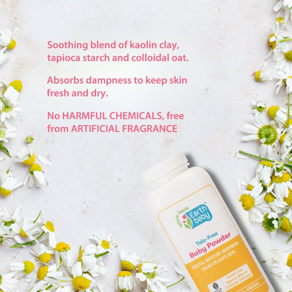 Earthbaby Talc Free Baby Powder, Goodness of Tapioca, Kaolin Clay, Chamomile, Jojoba, Coconut and Olive Oil, Certified 100% Natural origin (150 g) - 150 G Baby Skin Care