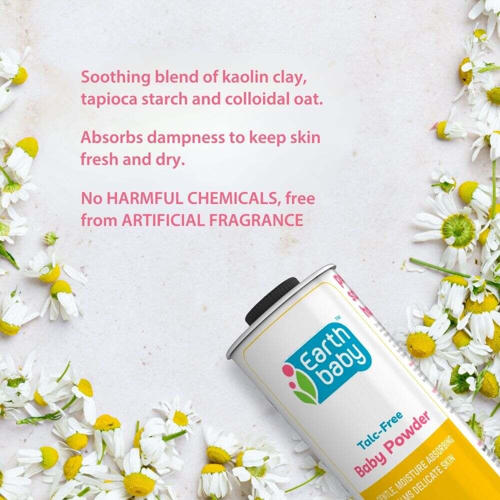 Earthbaby Talc Free Baby Powder, Goodness of Tapioca, Kaolin Clay, Chamomile, Jojoba, Coconut and Olive Oil, Certified 100% Natural origin (150 g) - SC1111