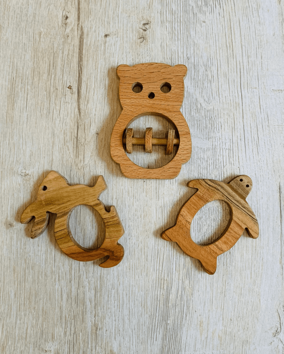 EarthyTweens Beech Wood Rattle & Neem Wood Teethers (Set Of 3) - ET111_ET112_ET113