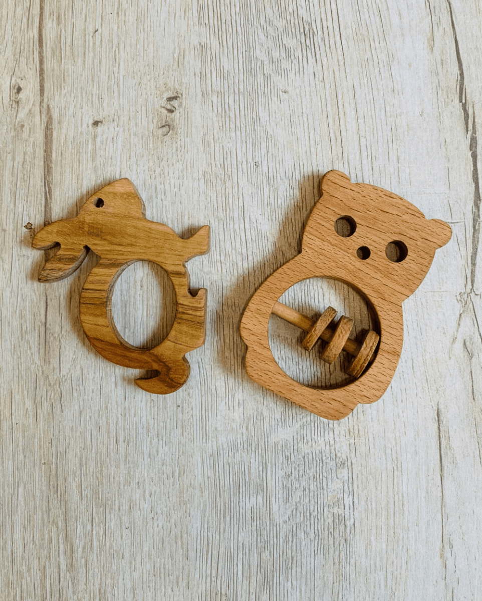 EarthyTweens Beech Wood Rattle & Neem Wood Teethers (Set Of 3) - ET111_ET112_ET113