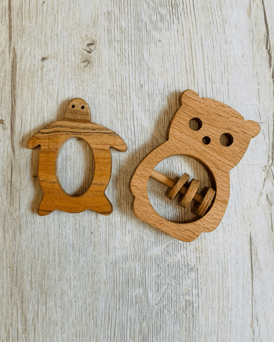 EarthyTweens Beech Wood Rattle & Neem Wood Teethers (Set Of 3) - ET111_ET112_ET113