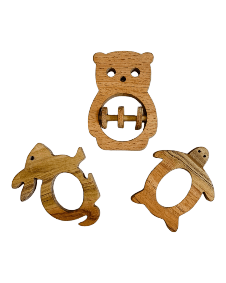 EarthyTweens Beech Wood Rattle & Neem Wood Teethers (Set Of 3) - ET111_ET112_ET113