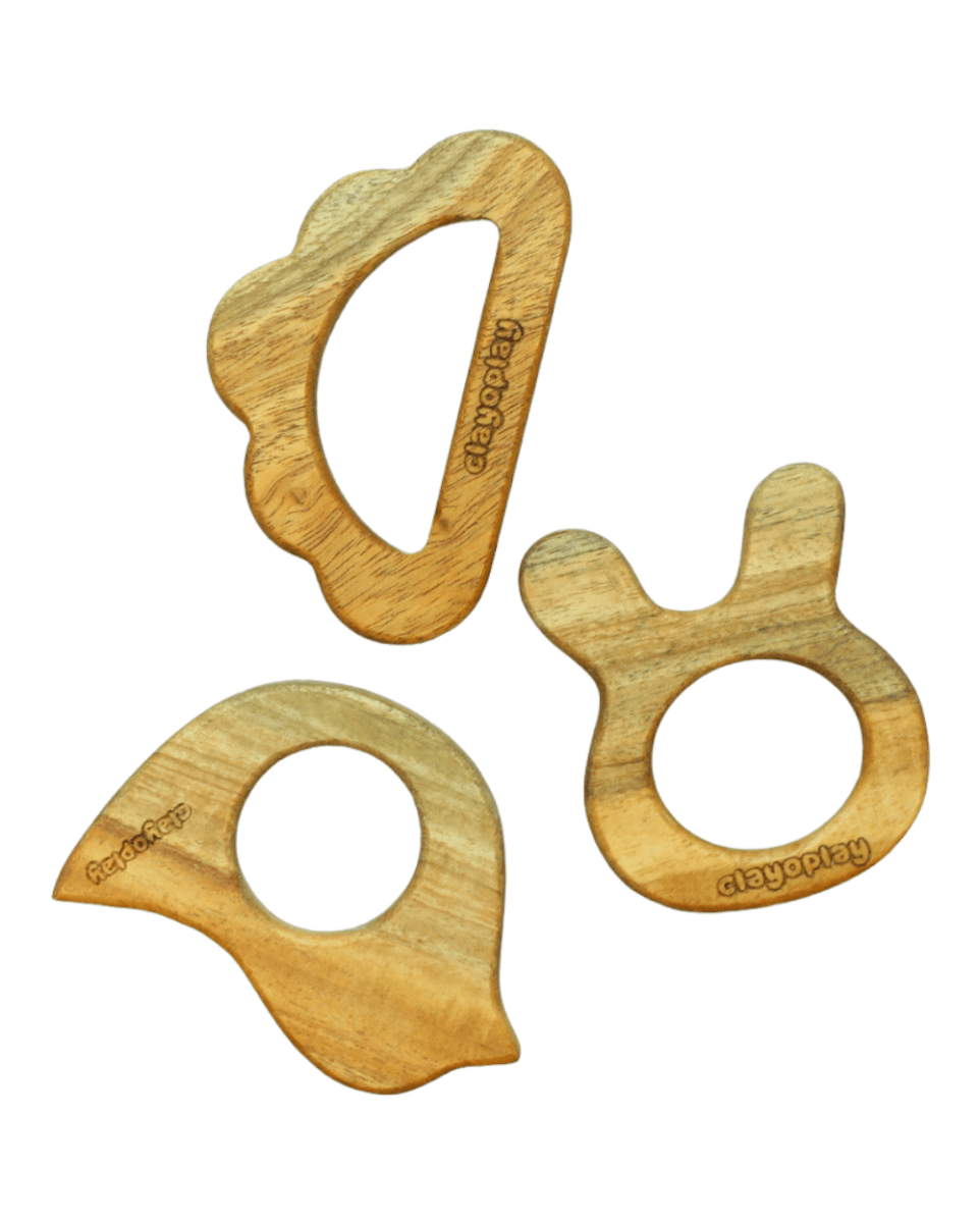 Earthytweens Neem Wood Teethers Set Of 3 (Bird+Bunny+Cloud) - ET79