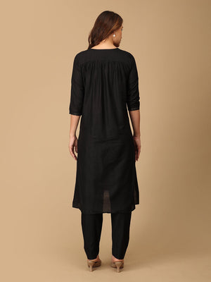 Ebony Embroidered Maternity and Nursing Silk Kurta Set - MEW - BLKMK - S