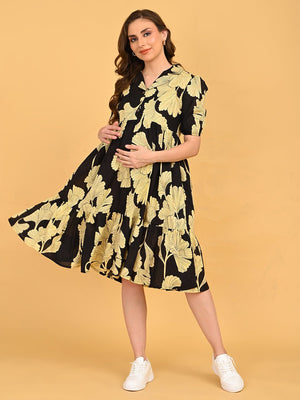 Ebony Petal Maternity And Nursing Dress - S Maternity Casual Dress
