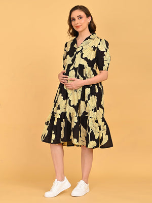 Ebony Petal Maternity And Nursing Dress - S Maternity Casual Dress