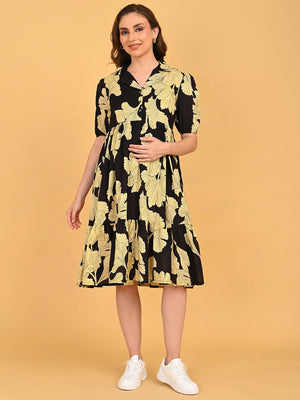 Ebony Petal Maternity And Nursing Dress - S Maternity Casual Dress