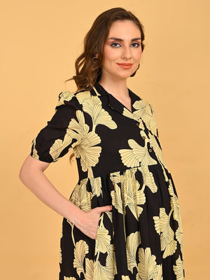 Ebony Petal Maternity And Nursing Dress - S Maternity Casual Dress