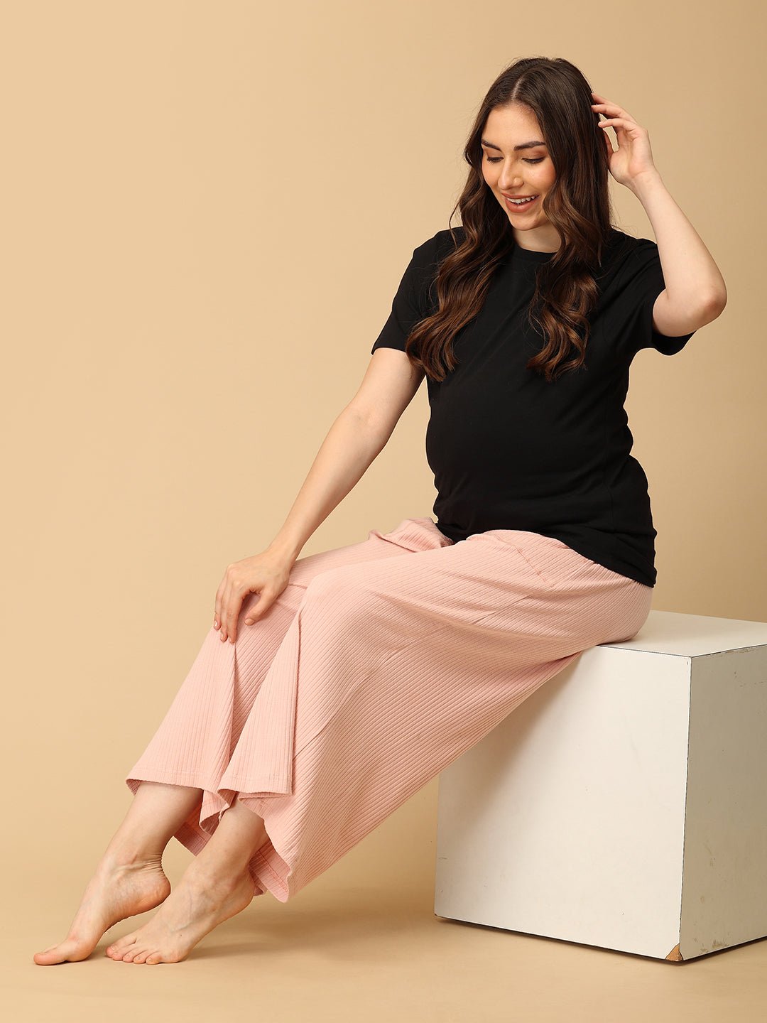 Ecru Drift Ribbed Maternity Culottes - Ecru Maternity Bottoms