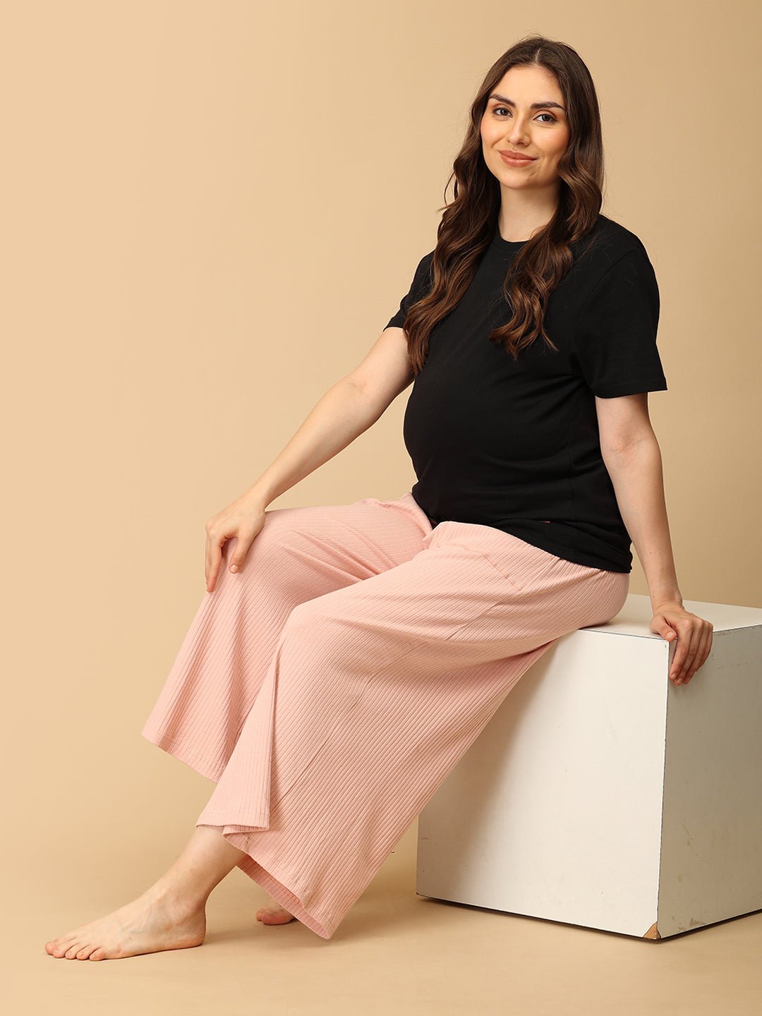 Ecru Drift Ribbed Maternity Culottes - Ecru Maternity Bottoms