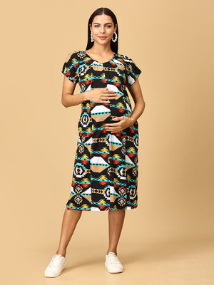Ecstasy Stretchable Maternity and Nursing Tunic Dress - DRS - EXMN - S