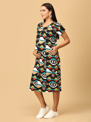 Ecstasy Stretchable Maternity and Nursing Tunic Dress - DRS - EXMN - S
