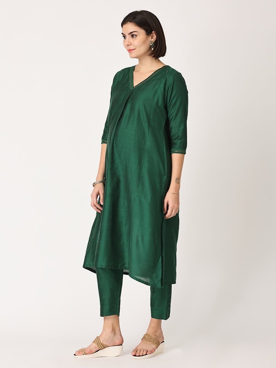 Eden Green Embroidered Maternity and Nursing Silk Kurta Set With Dupatta - MEW - SK - EDGRE - S