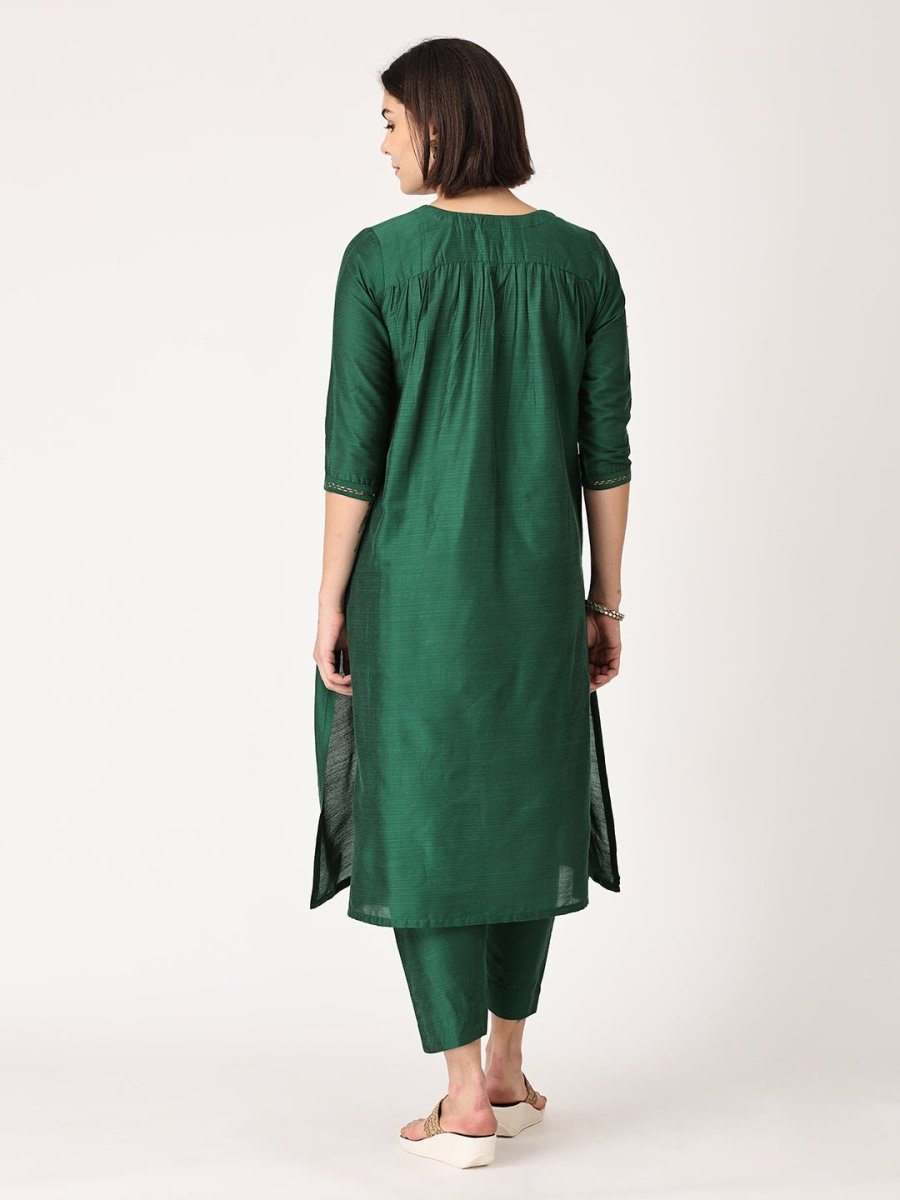 Eden Green Embroidered Maternity and Nursing Silk Kurta Set With Dupatta - MEW - SK - EDGRE - S