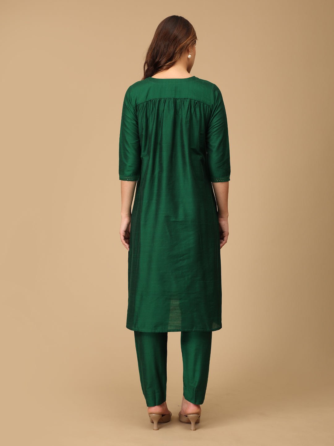 Eden Green Embroidered Maternity Silk Kurta Set with Nursing - MEW - EVGMS - S
