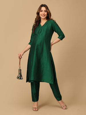 Eden Green Embroidered Maternity Silk Kurta Set with Nursing - MEW - EVGMS - S
