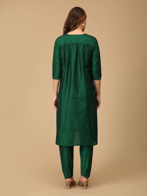 Eden Green Embroidered Maternity Silk Kurta Set with Nursing - S Maternity Ethnic Set