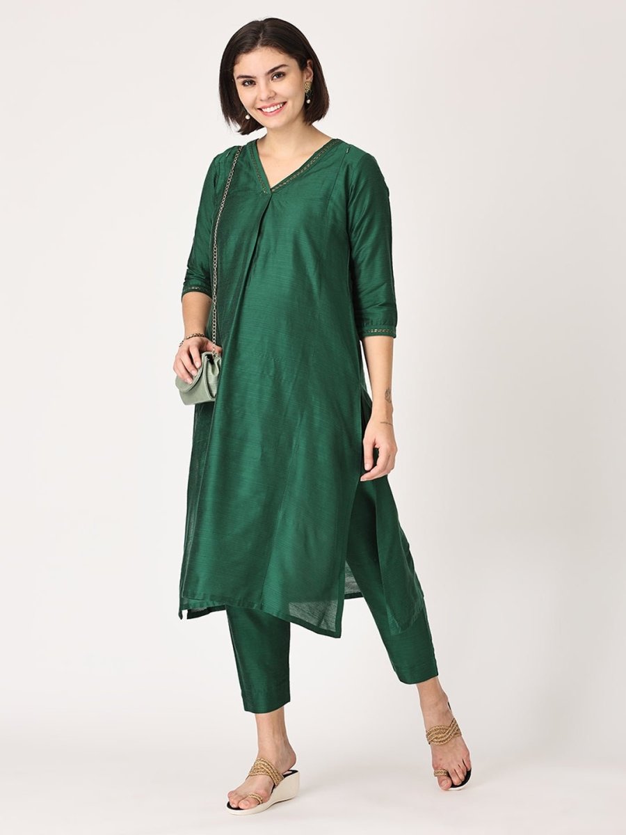 Eden Green Embroidered Maternity and Nursing Silk Kurta Set With Dupatta